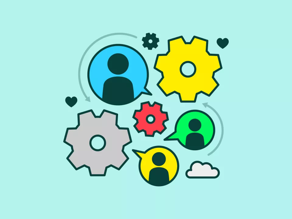 Geschikt voor automatisatie en intranet toepassingen Tandwielen en een gestileerde weergave van personen