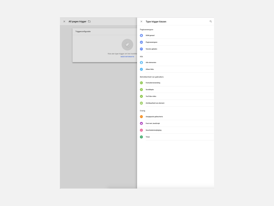 screenshot Google Tag Manager type triggers