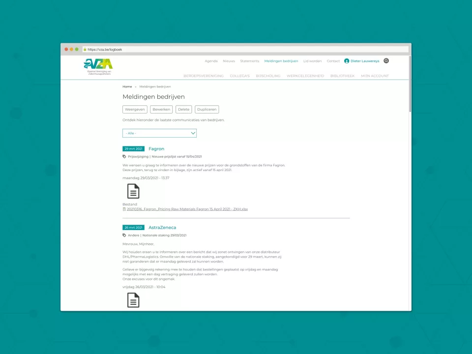 Meldingen bedrijven VZA