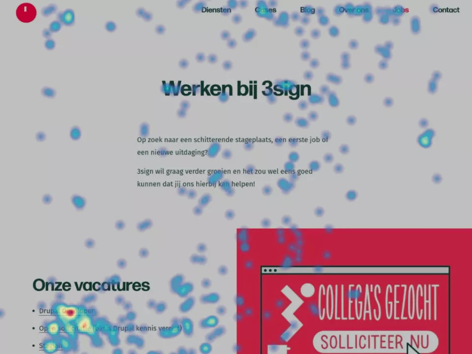 Hotjar heatmap case study Een Hotjar Heatmap op de vacature pagina van 3sign.