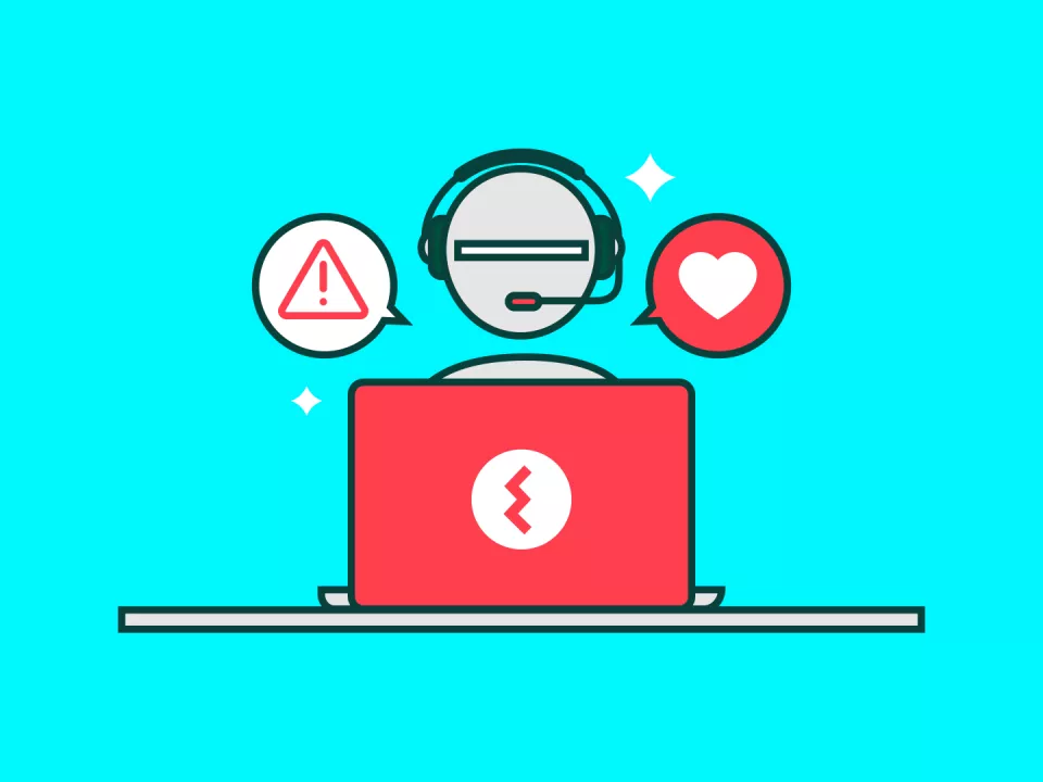 Support 3sign Cartoon van persoon die support geeft achter een laptop.