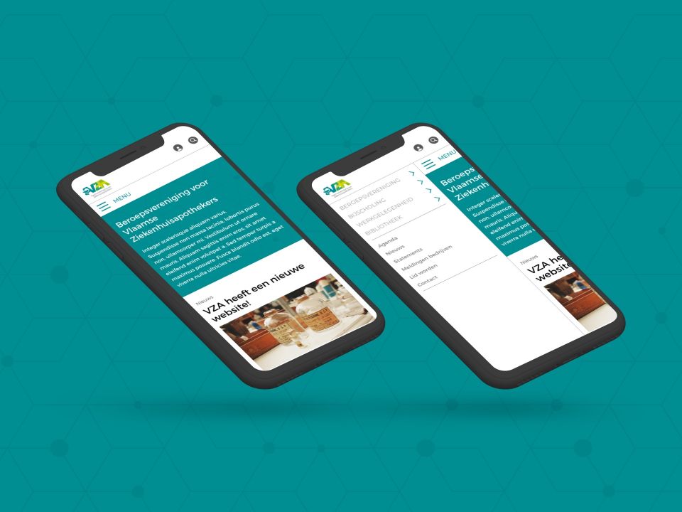Website van VZA op een mobiel toestel.