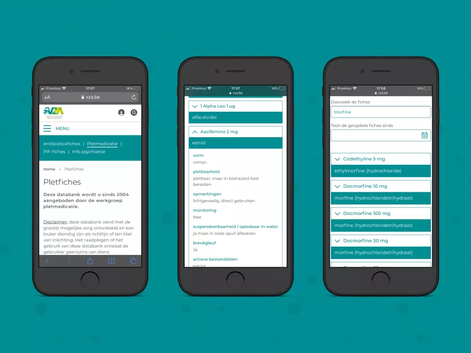Pletfiches van de VZA site weergegeven op mobiele toestellen