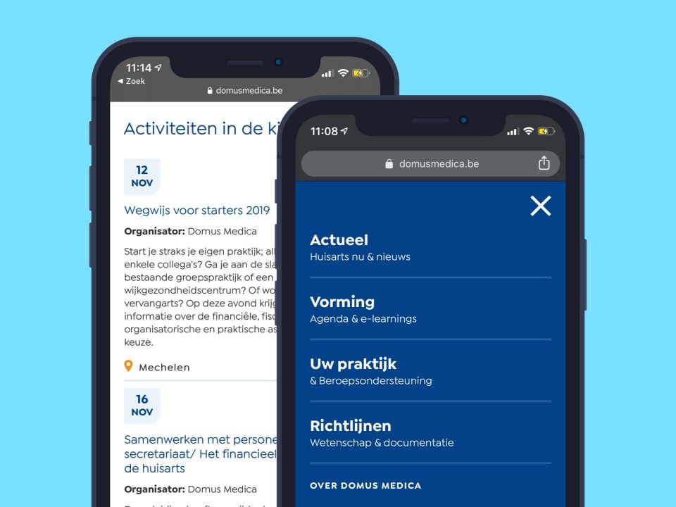 Activiteiten Domus Medica op weergegeven op een iPhone