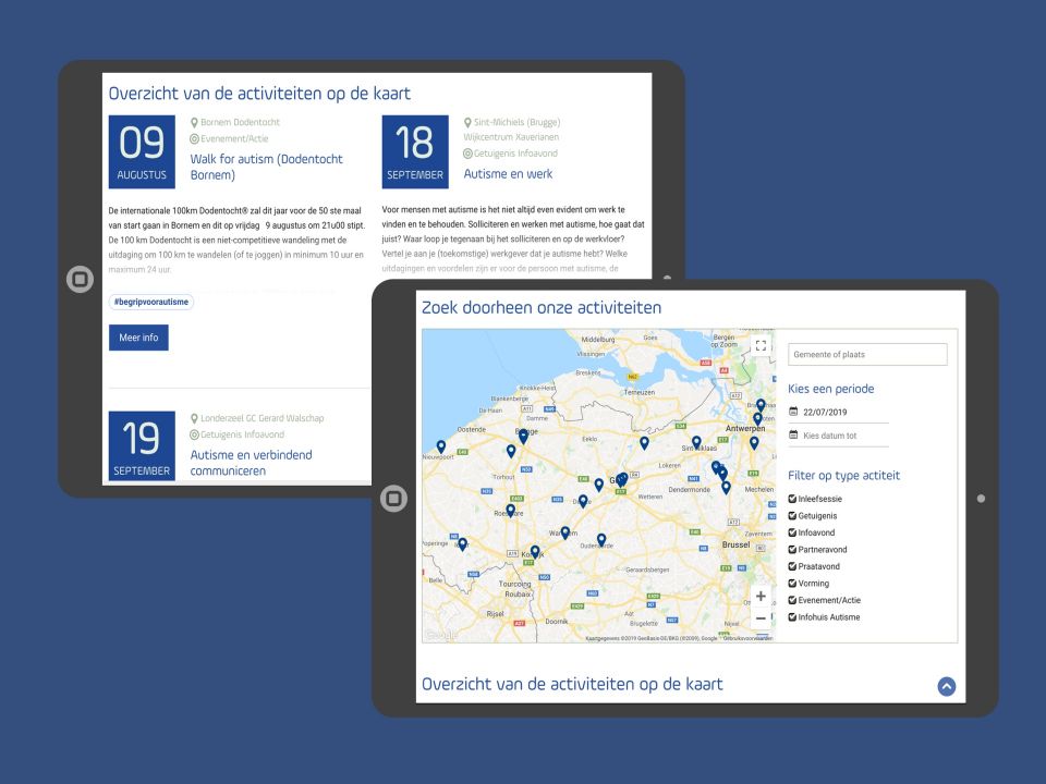 De activiteiten van Autismevlaanderen weergegeven op een iPad
