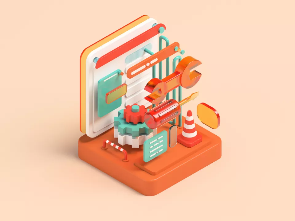Afbeelding van een browser met allerhande tandwielen en werkinstrumenten Afbeelding van een browser met allerhande tandwielen en werkinstrumenten