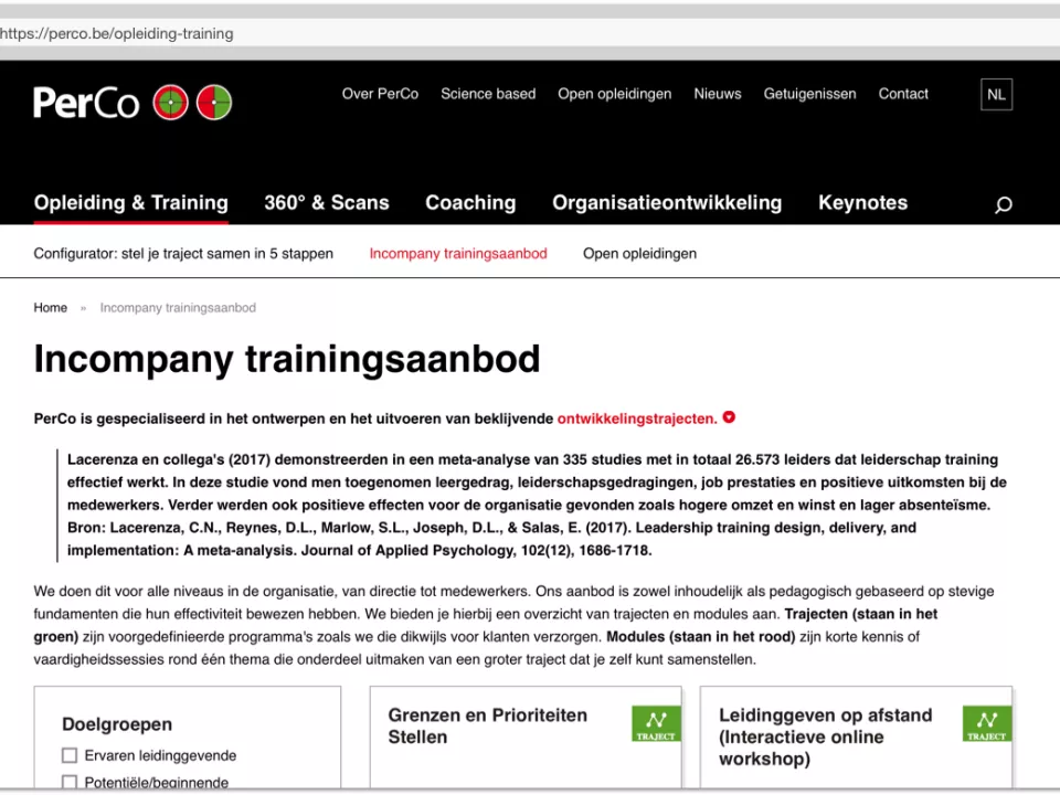Meer info link op de site van Perco - weergave indien geopend Meer info link op de site van Perco - weergave indien geopend