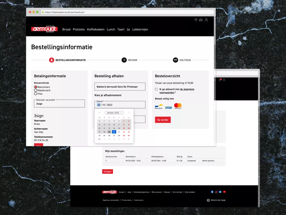 Kies een datum voor ophaling Kies een datum voor ophaling in de checkout