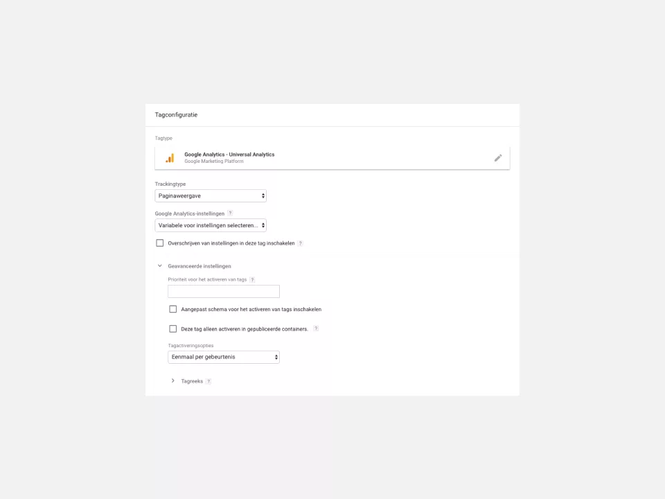 screenshot Google Tag Manager tagconfiguratie