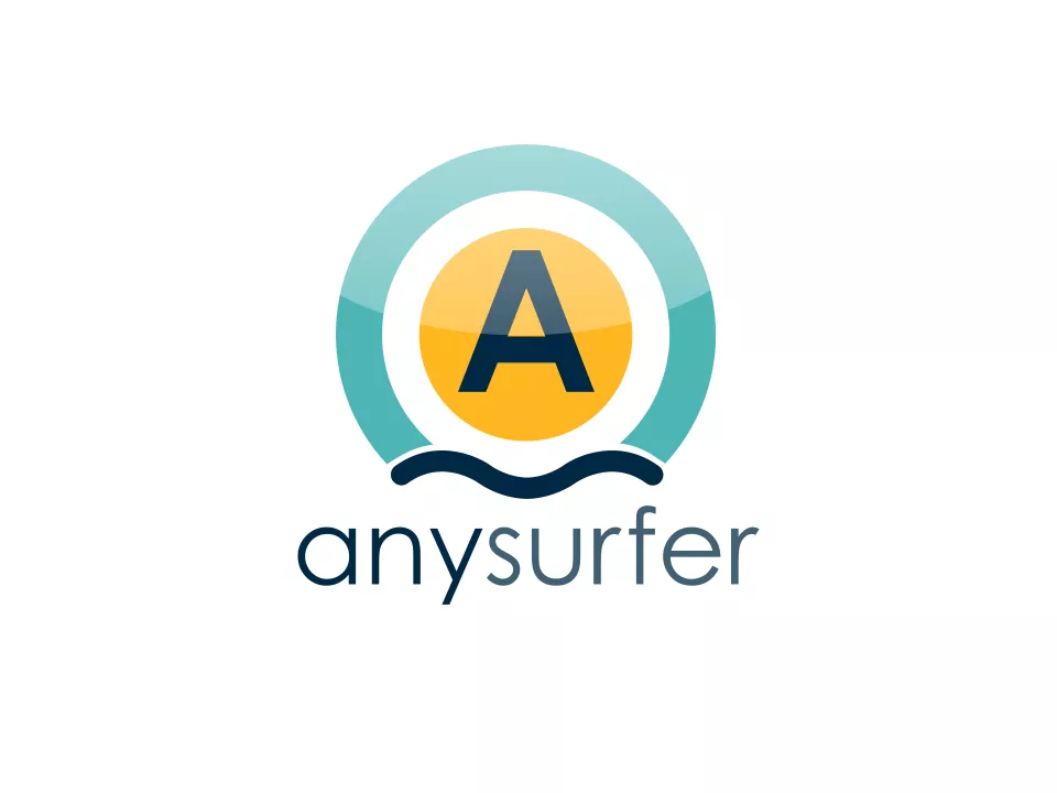 Het logo van Anysurfer: een grote letter A met hieronder de tekst anysurfer Het logo van Anysurfer: een grote letter A met hieronder de tekst anysurfer