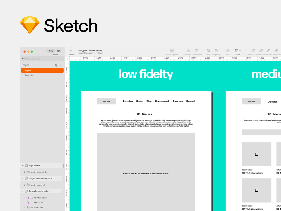Interface van sketch samen met het logo van sketch