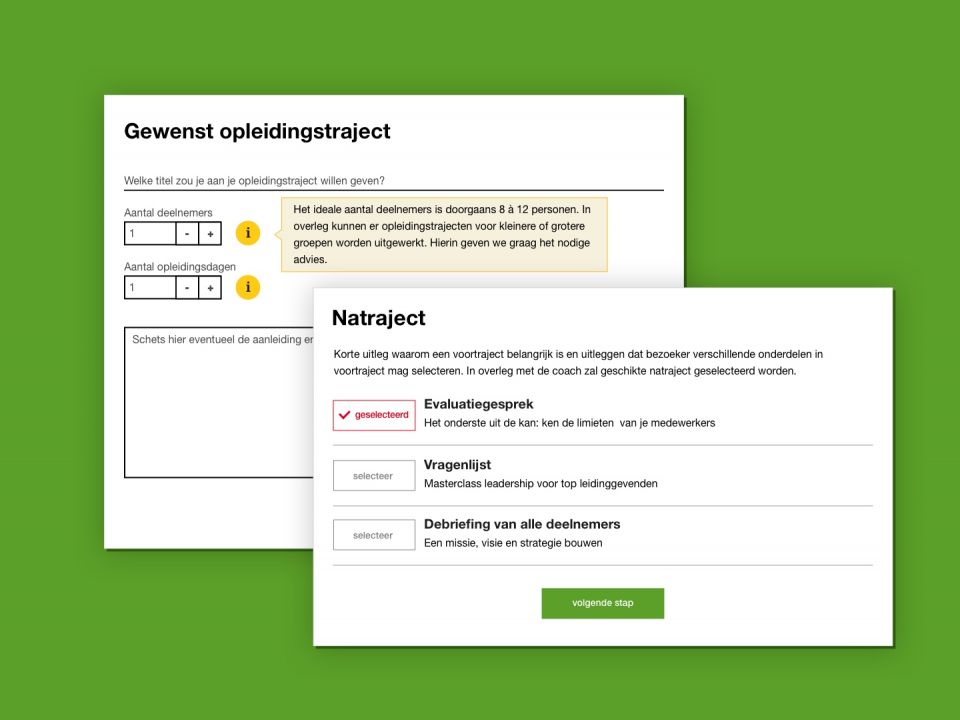 Schermafbeelding gewenst opledingstraject website Perco