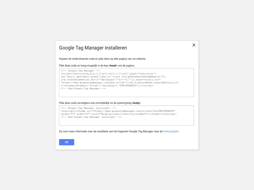 Screenshot Google Tag Manager installeren.
