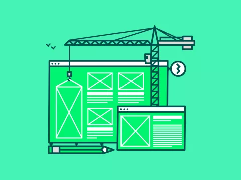 Wifreframes, de bouwtekeningen van je website: een weergave van enkele wireframes met een bouwkraan.