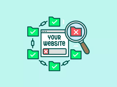 Browser venster ongeven door checkboxes en een vergrootglas
