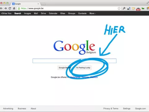 Screenshot van Google homepage