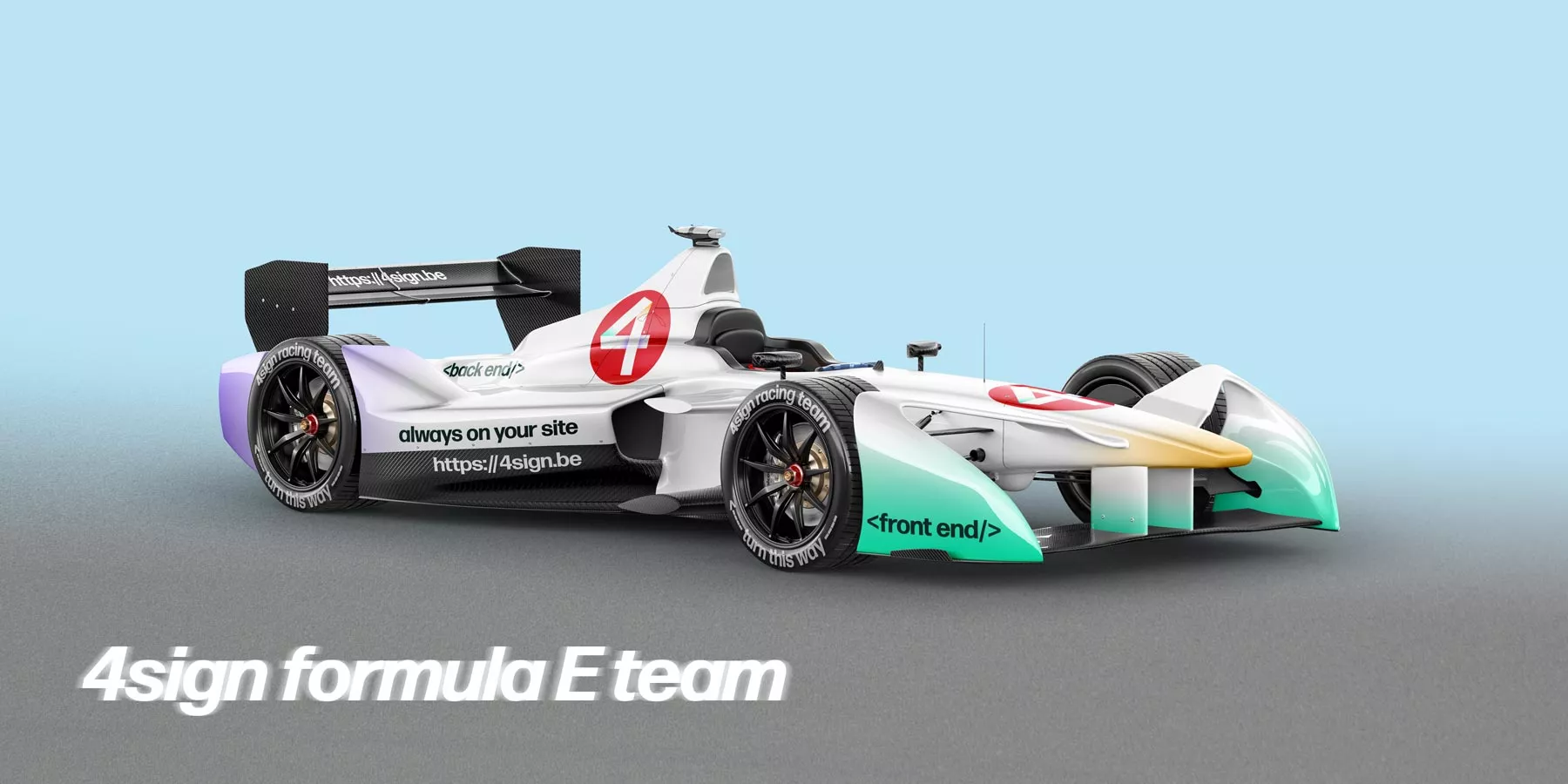Formula E auto met belettering van 4sign Formula E auto met belettering van 4sign