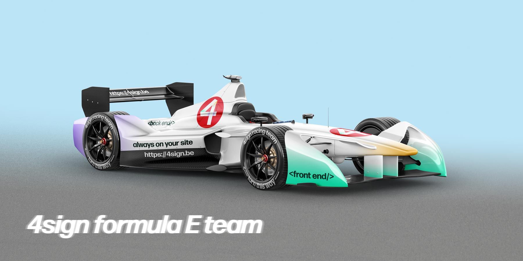 Formula E auto met belettering van 4sign