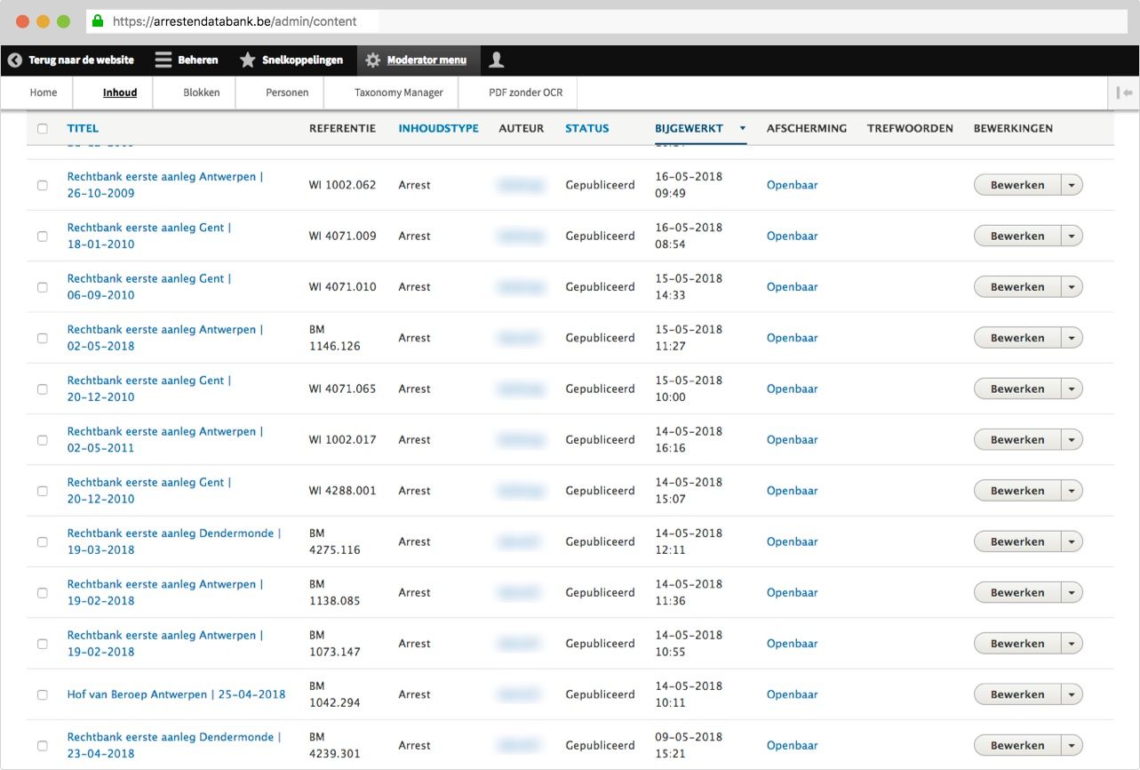 Screenshot beheer Arrestendatabank
