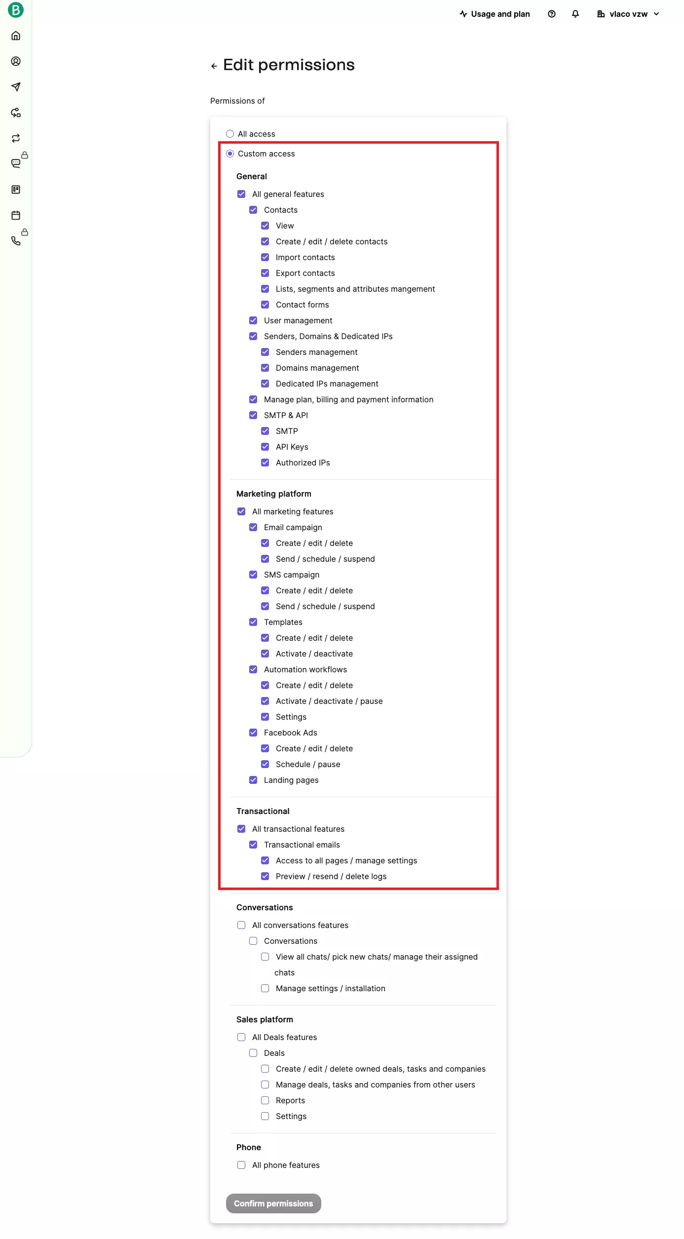 Brevo edit permissions Brevo edit permissions