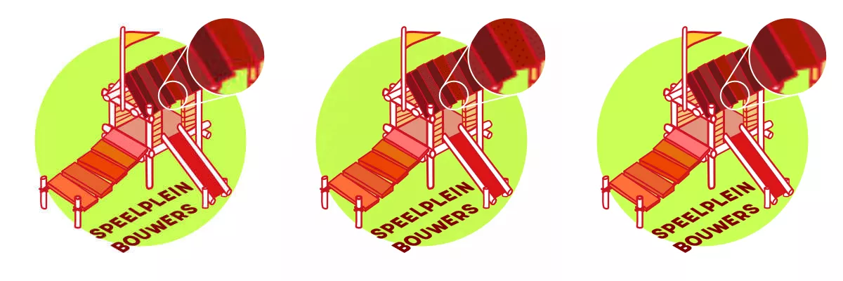 Logo speelpleinbouwers in drie verschillende afbeeldingsformaten.