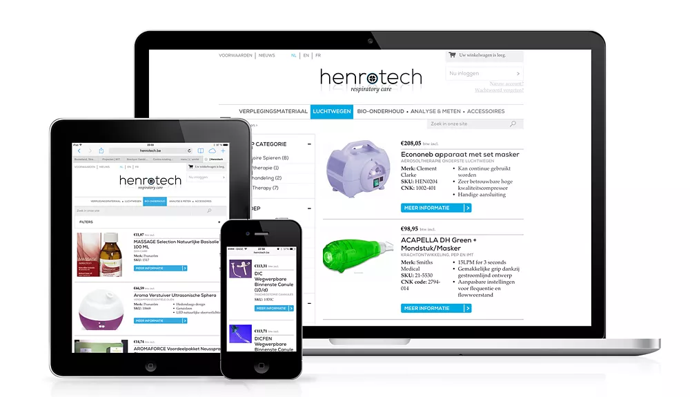 Webshop van Henrotech op verschillende schermen