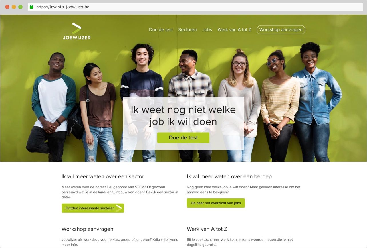 Screenshot van de website https://levanto-jobwijzer.be/