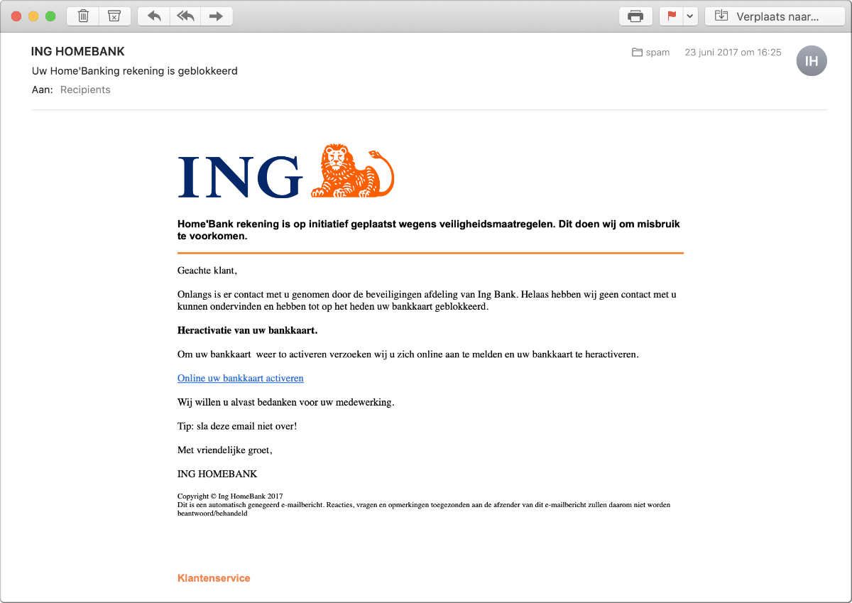 Phishing mail ING