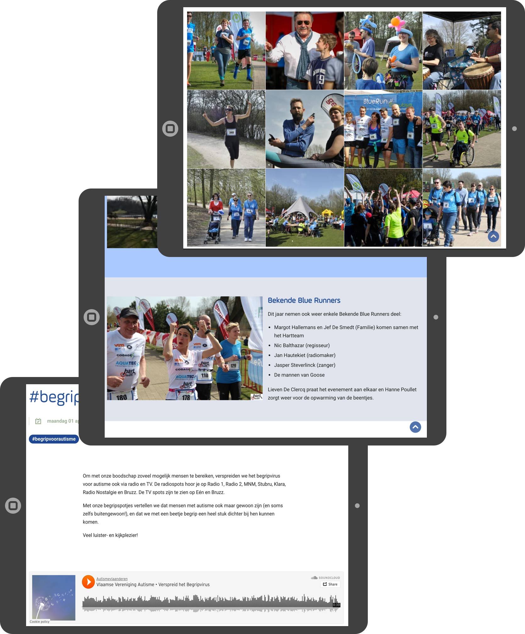 3 screenshots van de de website 'Autismevlaanderen.be' op een ipad