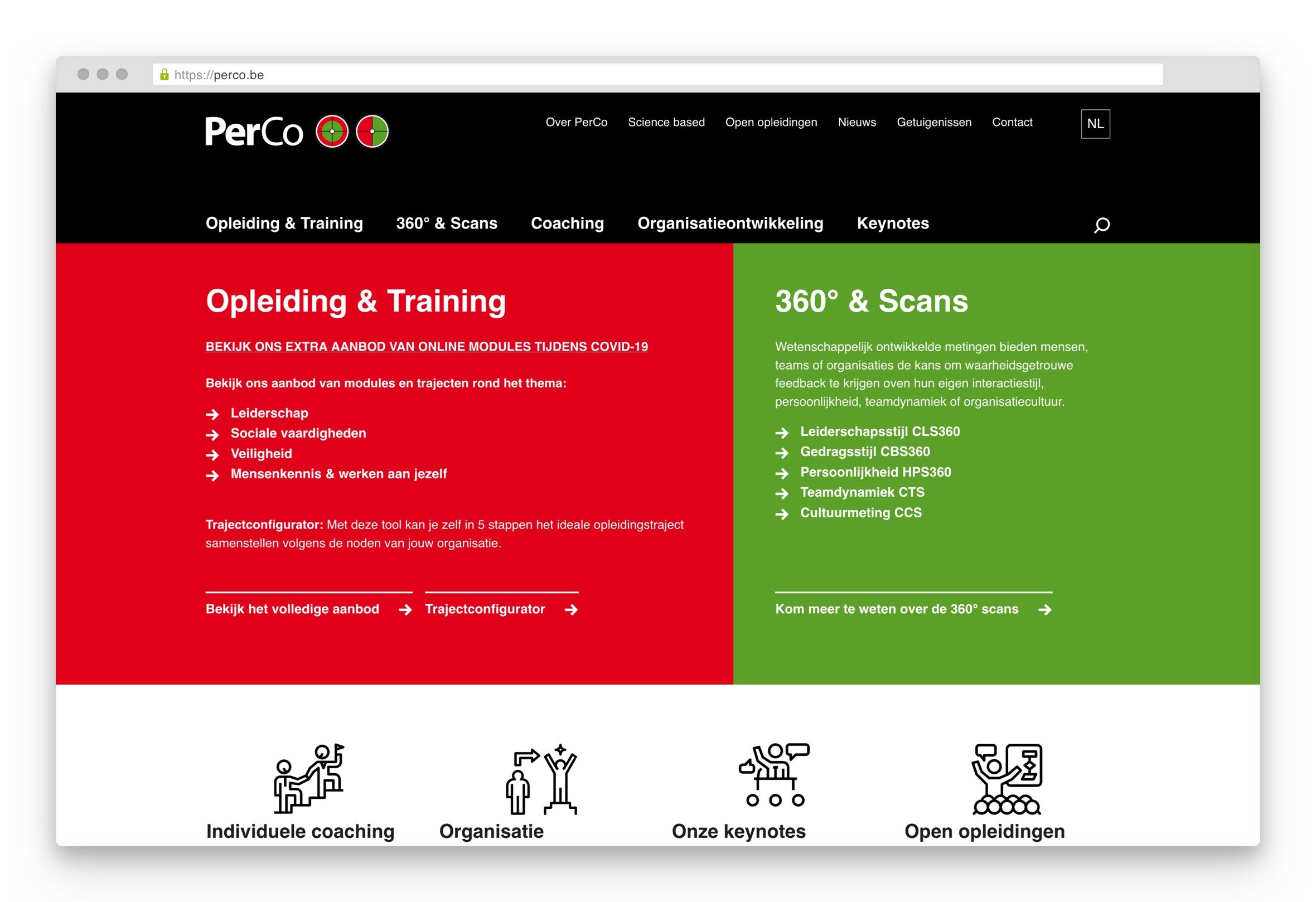 Voorpagina website PERCO in een browservenster