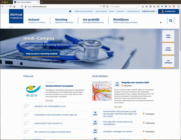 Zoekfunctie op site Domus Medica